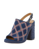 Trinity Embroidered Slingback Sandal, Royal Navy/Red