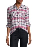 Lilya Plaid Button-Front Shirt, White/Red/Black