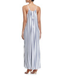 Vertical Stripe Jersey Maxi-Dress, Indigo/White