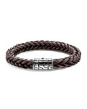 40th Anniversary Men's Classic Chain Silver/Leather Bracelet, Brown