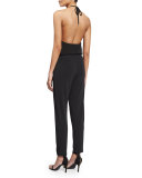 Halter Blouson Jersey Jumpsuit, Black