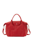 Le Pliage Cuir Handbag with Strap, Cherry