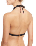 Spring Scalloped Lace Halter Swim Top, Black
