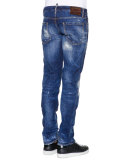 Slim-Fit Distressed Denim Jeans, Blue