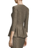 Casablanca Glimmer-Knit Peplum Jacket, Caviar/Gold