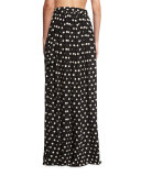 Polka-Dot Slit Maxi Skirt, Black/Cream