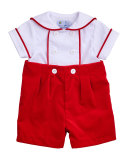 Double-Breasted Sailor Shortall Set, Red/White, Size 3-18 Months