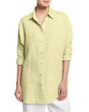 Long-Sleeve Cross-Dye Linen Big Shirt 