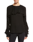 Mia Long-Sleeve Silk Ruffle Blouse
