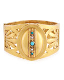 Estate 18K Gold Cuff Bracelet with Turquoise & Pearls