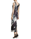 Sleeveless Printed V-Neck Midi Dress, Black/White
