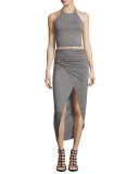 Jaymee Cropped Halter Top, Heather Gray