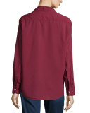 Eileen Long-Sleeve Button-Front Blouse, Wine