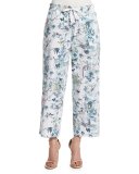Drawstring-Waist Cropped Lounge Pants, Cuban Forest