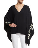 Embroidered Cady Poncho Top, Black