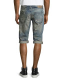 Distressed Slim-Fit Denim Shorts, Blue
