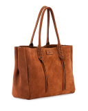 Medium Suede Tassel Tote Bag, Brown
