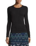 Long-Sleeve Crewneck Wool-Blend Pullover, Black
