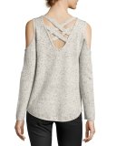 Annie Cold-Shoulder Donegal Cashmere Top, Light Gray/Black