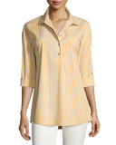 Franca Striped Long-Sleeve Half-Button Blouse, Chamomile Multi