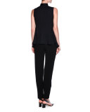 Bib-Front Sleeveless Tuxedo Blouse, Black