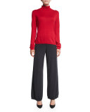 Silk-Cashmere Wide-Leg Pants, Charcoal, Plus Size 