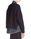 Side-Zip Ribbed Cropped Sweater, Navy