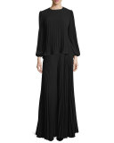 Wide-Leg Plisse Pants, Black