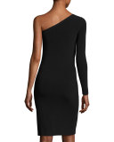 Brittany One-Shoulder Ribbed Stretch Mini Dress, Black