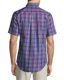 Plaid Short-Sleeve Sport Shirt, Navy/Red