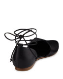 Noella Leather Lace-Up Flat, Black