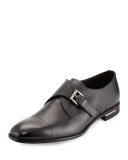 Saffiano Leather Single-Monk Shoe, Black 