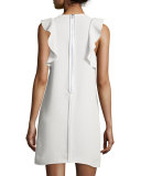 Dillon Sleeveless Ruffle-Trim Shift Dress, Ivory