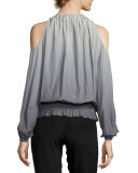 Lauren Ombré Cold-Shoulder Top, Silver/Gunmetal