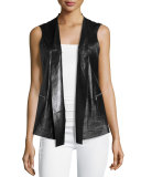Yoko Contrast-Back Leather Vest, Black