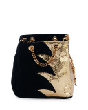 Emmanuelle Suede & Python Baby Bucket Bag, Black/Gold