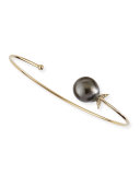 14k Gold Black Tahitian Pearl Cuff with Diamonds
