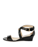 Chiara Patent Crisscross Wedge Sandal, Black