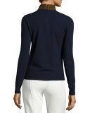 Flore Leather Stand-Collar Wool Sweater, Midnight Navy