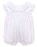 Stretch Jersey Ruffle-Trim Shortall, White, Size 1-9 Months