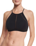 Solid Lattice High-Neck Swim Top, Black