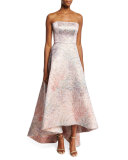 Spring Blossom Jacquard Strapless Gown, Light Pink