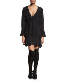 Ashburn Tiered Silk Peasant Dress, Black