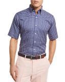 NanoLuxe Tattersall Short-Sleeve Sport Shirt, Navy