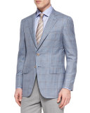 Check Jacket with Contrast Deco, Blue/Tan