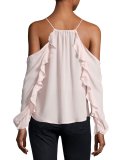 Rosi Ruffle-Trim Cold-Shoulder Top, Pink