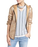 Hooded Metallic Leather Jacket, Gold