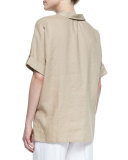 Oversized Short-Sleeve Linen Tunic 