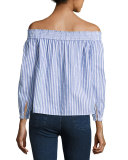 Drew Striped Off-the-Shoulder Top, Blue/White