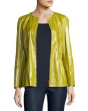 Lucina Zip-Front Lambskin Peplum Jacket, Chicory